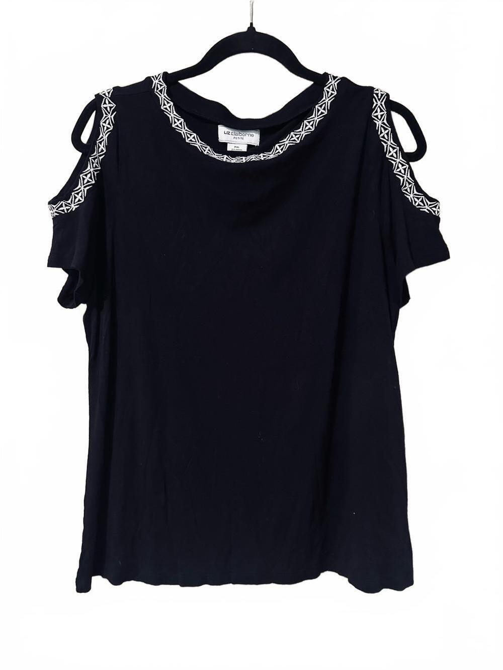 Liz Claiborne Black Cold-Shoulder Top with embroidered trim